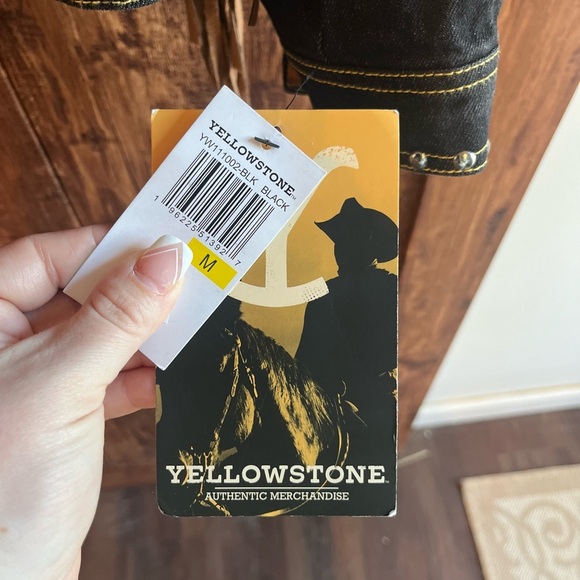 Yellowstone NWT licensed black denim brown fringe womens jacket size medium - Picture 3 of 6